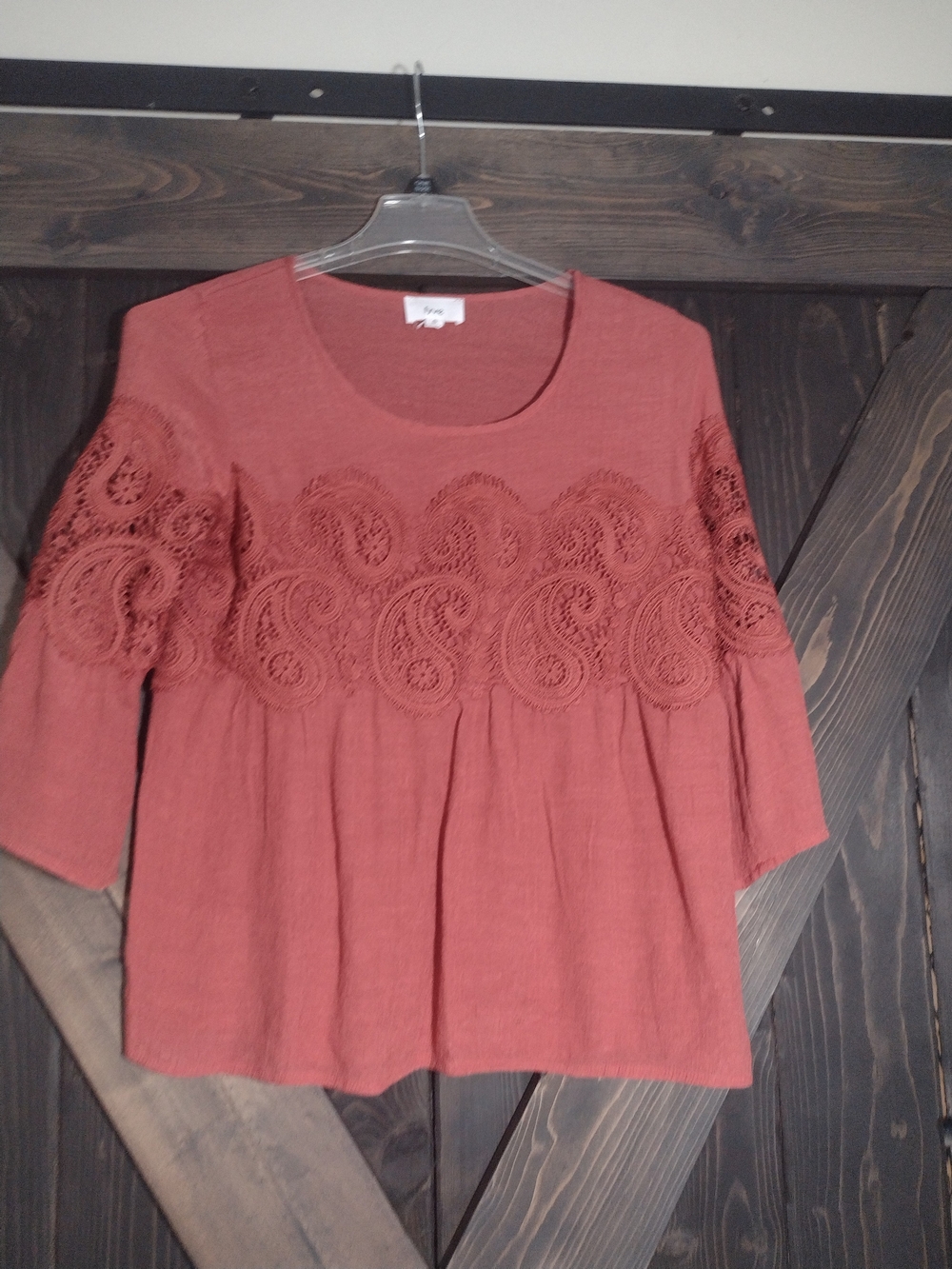 Women's Rust Crochet-Detail Knit Top